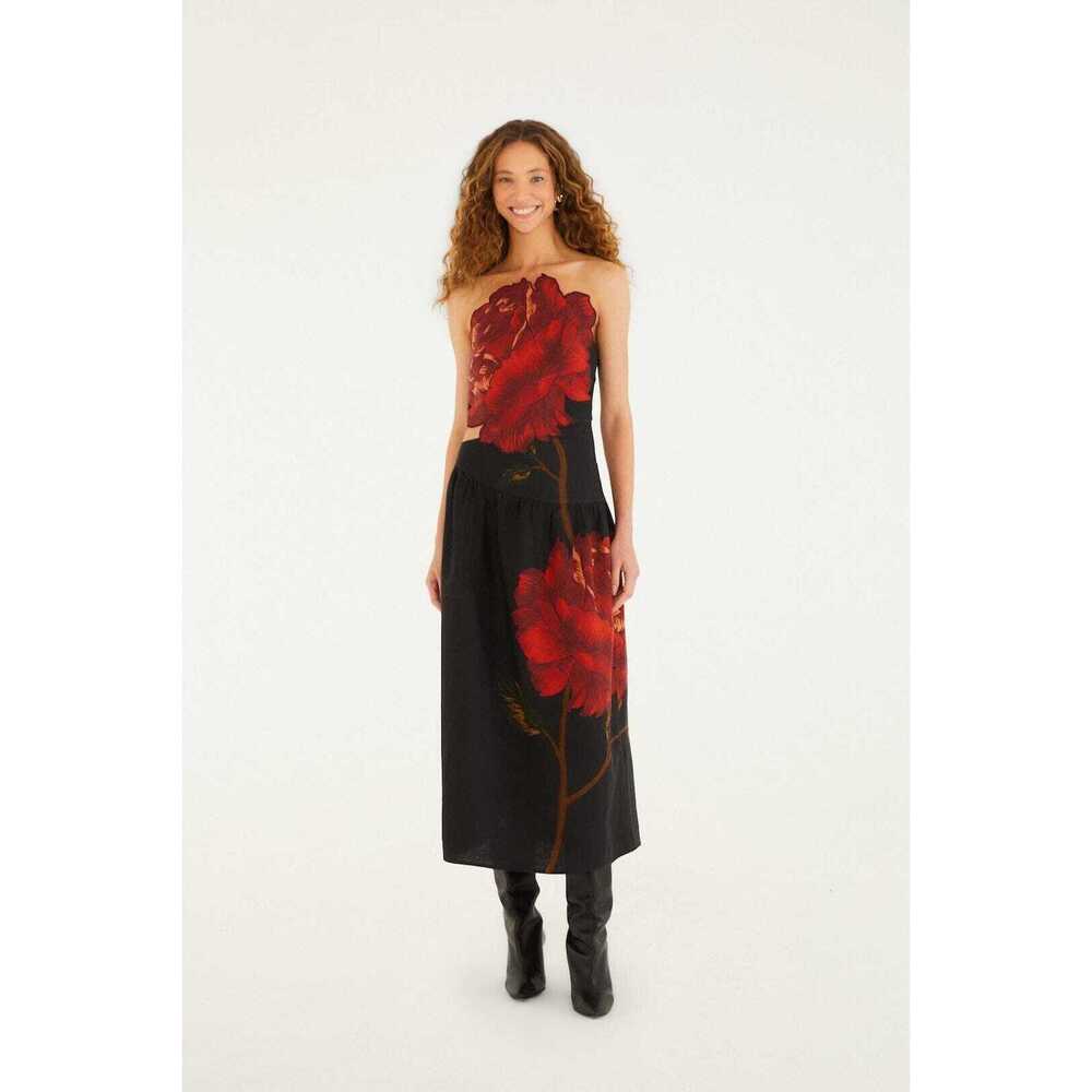 Farm Rio Black Rosalia Artisanal Lenzing  Euroflax Midi Dress Size M  NWT